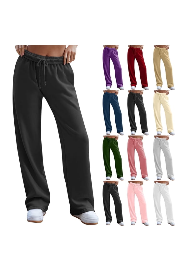 Black Sweatpants Women's Wide Leg Inside Drawstring Loose Sweatpants with Casual Loose Fit Fashion