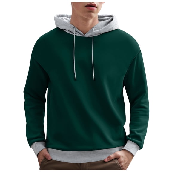 Black Sweatshirt Hoodies For Men Graphic Men's Pullover Hoodies Plaid Long Sleeve Drawstring Casual Hooded Sweatshirts with Kanga Pockets