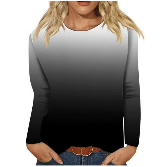 Black Sweatshirt Women Zip Up Women Fall Tops Fashion Print Loose Long Sleeve Blouse Round Neck Casual Tops
