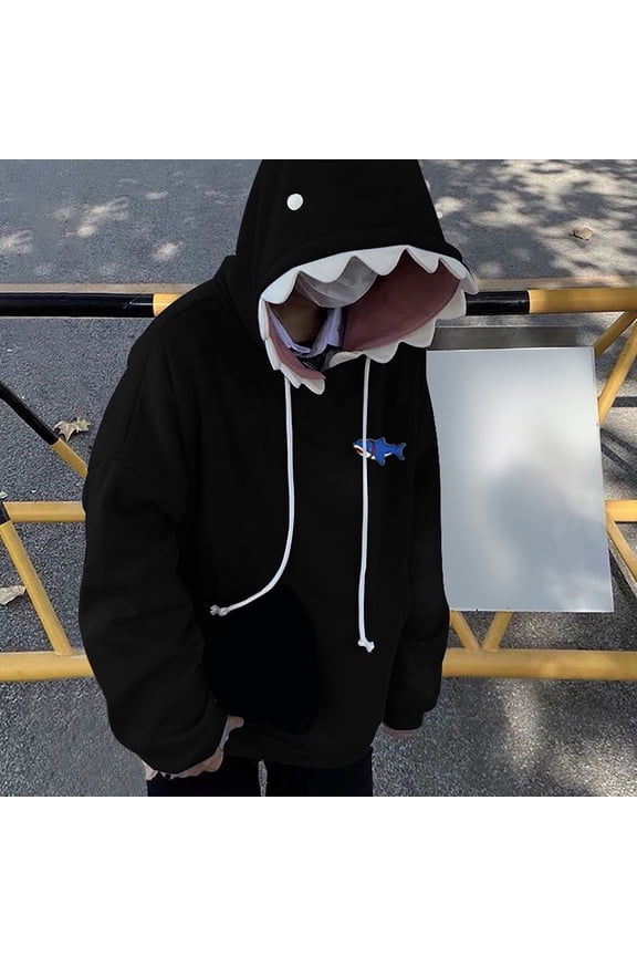 Black Sweatshirt for Women Cute Shark Hoodie Long Sleeve Blue Kawaii Shark Shape Hooded Pullover Sweatshirts Women Fall Clothes