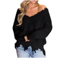 thumbnail image 1 of Black Sweatshirt for Women'S Irregular Fringe Casual Top Fall Or Winter Knitted Loose Sweater Women Fall Clothes, 1 of 3