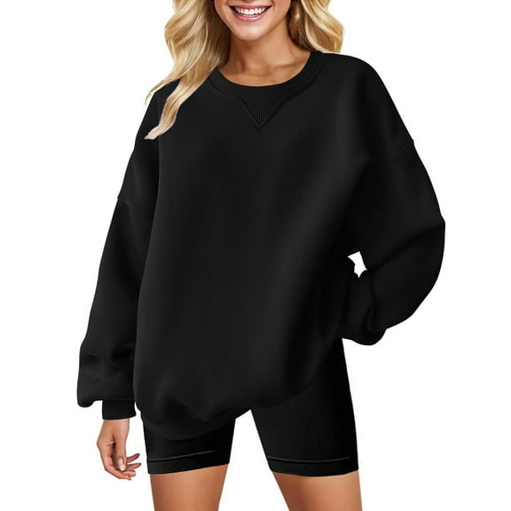 Black Sweatshirt for Women'S Solid Color Round Neck Oversized Sweatshirt Loose Fit Long Sleeve Light Sweatshirt Loose Blouse Women Fall Clothes