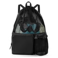 thumbnail image 1 of Black Swim Bag Beach Backpack with Wet Pocket Mesh Drawstring Bags for Swimming, Gym,Expand size 40 * 47cm, 1 of 5