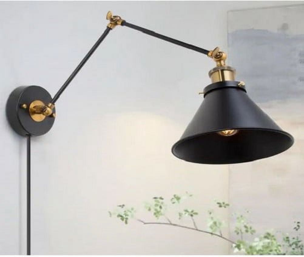 LNC 1-Light Black Swing Arm Wall Lamp, Modern Brass Linear Hardwired ...