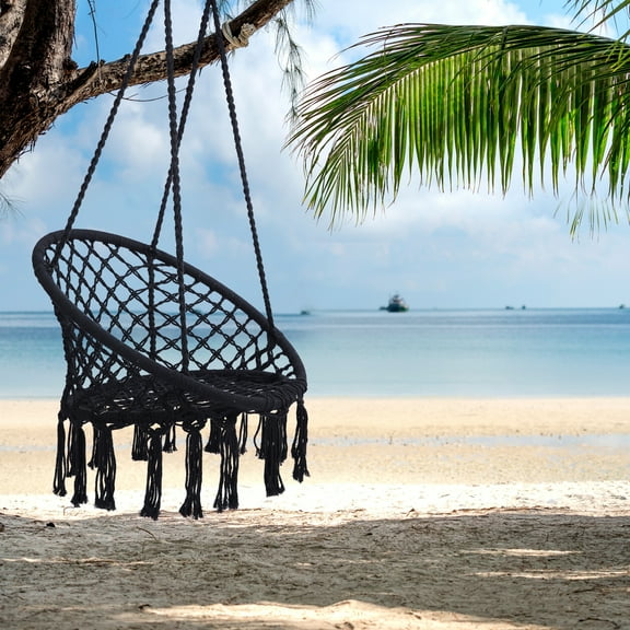 Black Swing, Hammock Chair Macrame Swing Chair for Indoor and Outdoor
