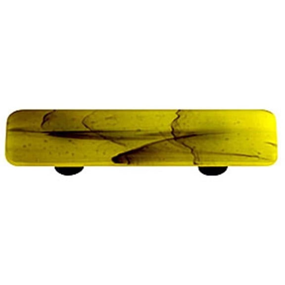 Black Swirl Canary Yellow Rectangle Glass Cabinet Pull - Aluminum Post