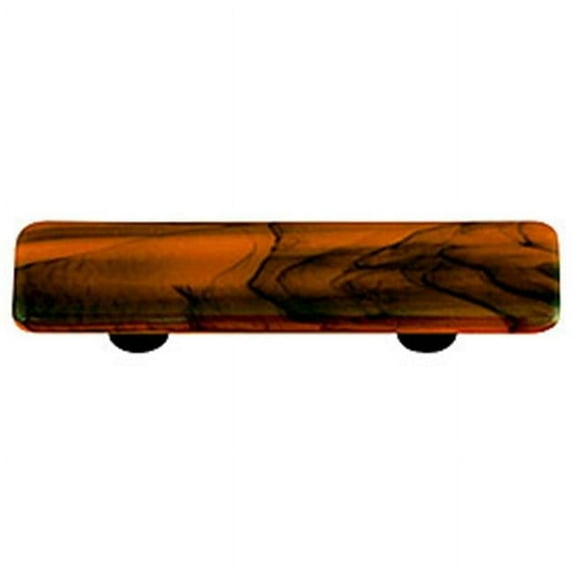 Black Swirl Opal Orange Rectangle Glass Cabinet Pull - Aluminum Post