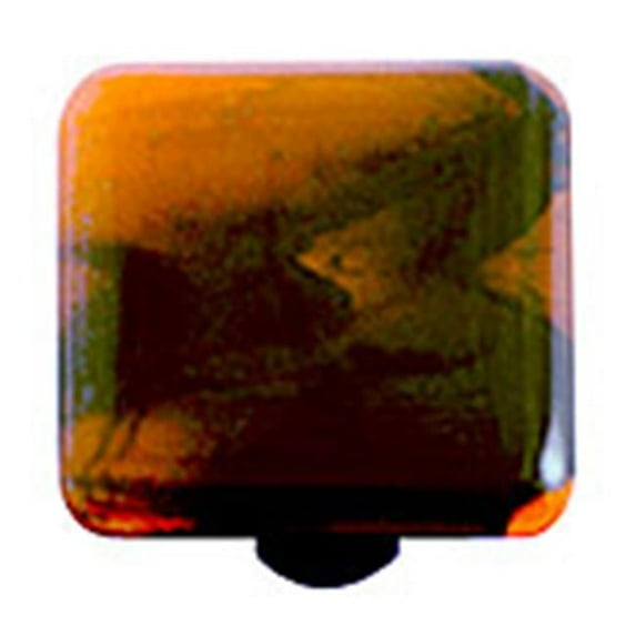 Black Swirl Opal Orange Square Glass Cabinet Knob - Aluminum Post