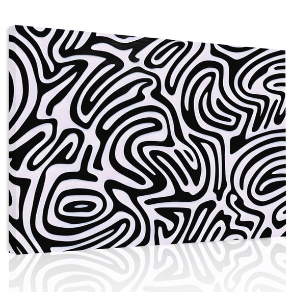 Black Swirling Lines Canvas Print Wall Art, Curves Waves Modern Abstract Wall Decor Modern Artwork Paintings Pictures for Living Room Framed and Stretched Ready to Hang 12" x 16"