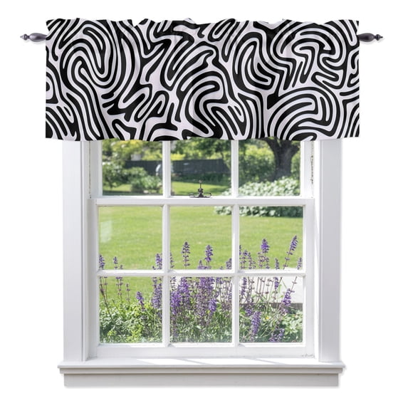 Black Swirling Lines Valances for Windows Curves Waves Modern Abstract ...