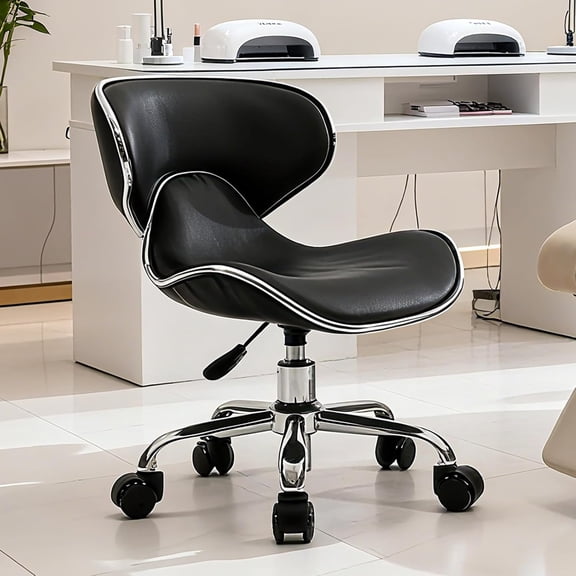 Black Swivel & Adjustable Pedicure Stool - Ergonomic Nail tech Chair for Salon Professionals, Comfortable Pedicure Chair with Smooth Rotation