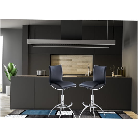 Black Swivel Bar Stools Set of 2, Adjustable Chrome Counter Stools with PU Leather Seat for Kitchen, Modern Style
