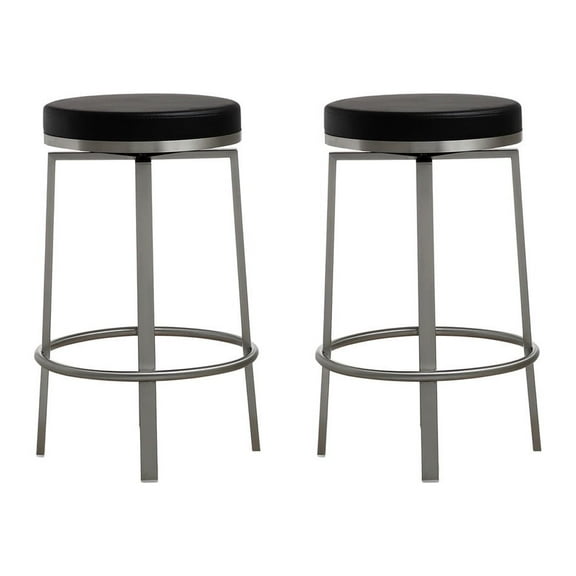 Black Swivel Counter Stool, Modern Stainless Steel Kitchen Counter Stool Set of 2