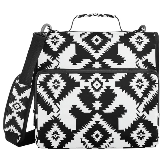 Black Symmetrical Abstract Patterns Binder Bag with Shoulder Strap 3 ...
