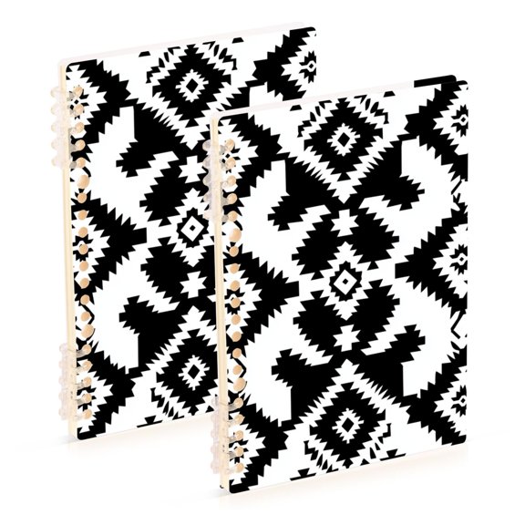 Black Symmetrical Abstract Patterns Notebook Detachable Coil Notebook Diary Plan Book A5 Size 60 Pages 2 Pack