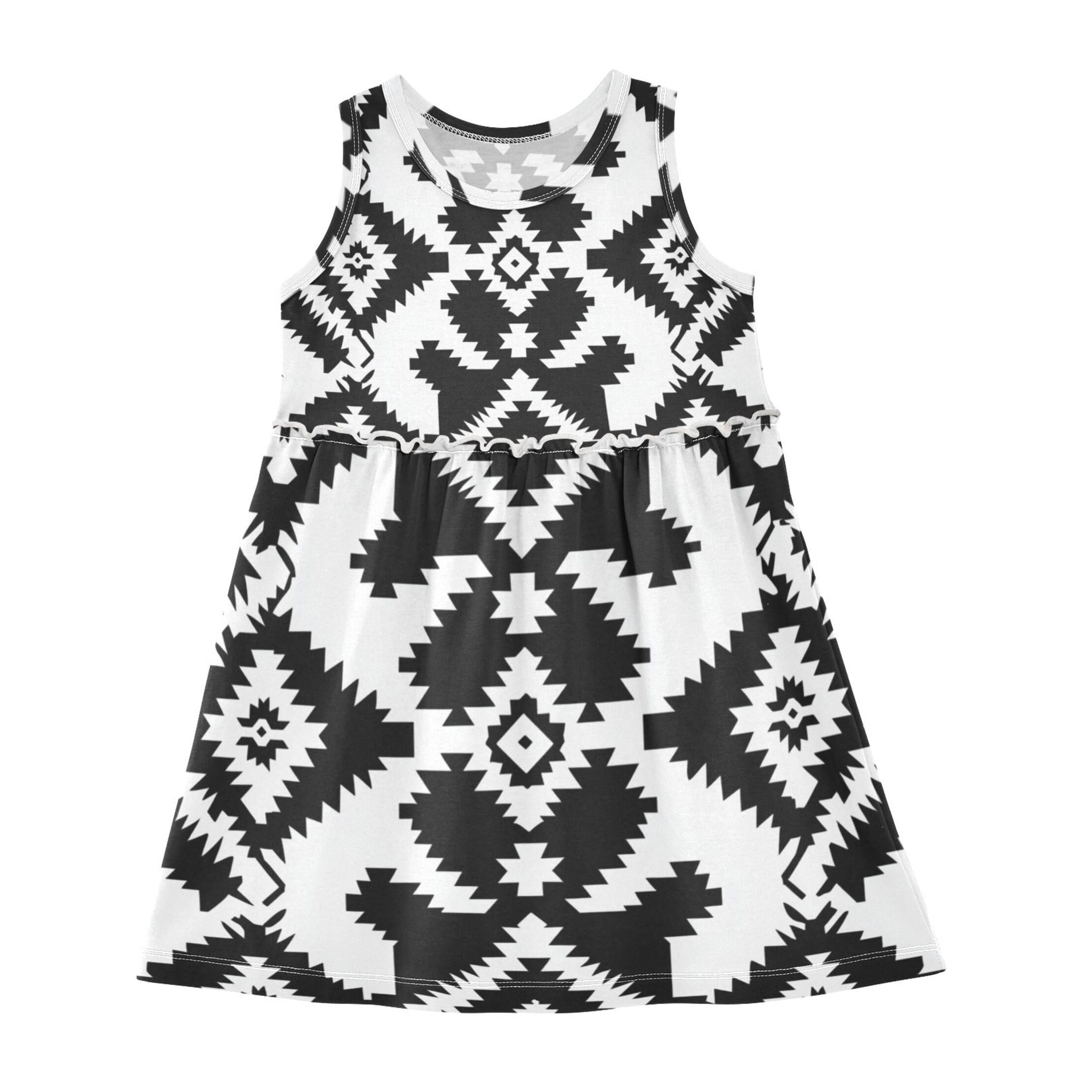 Black Symmetrical Abstract Patterns Sleeveless Dress A-Line One-Piece ...
