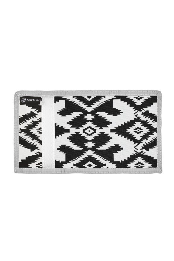 Black Symmetrical Abstract Patterns Trifold Wallets Card Holders Coin Pockets with Lanyards Portable Unisex