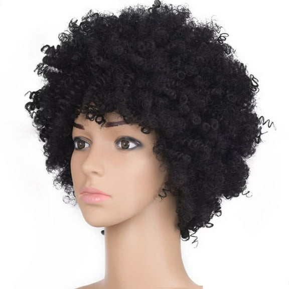 Black Synthetic Curly Wigs for Women Short Wig African American Natural
