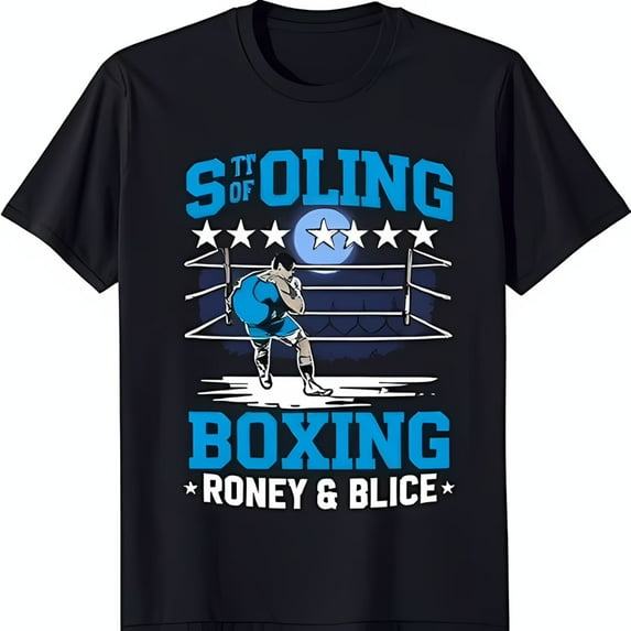 Black T-S1Hirt with B1Oxer Graphic & 'S1oling of B1Oxing Roney & Blice ...