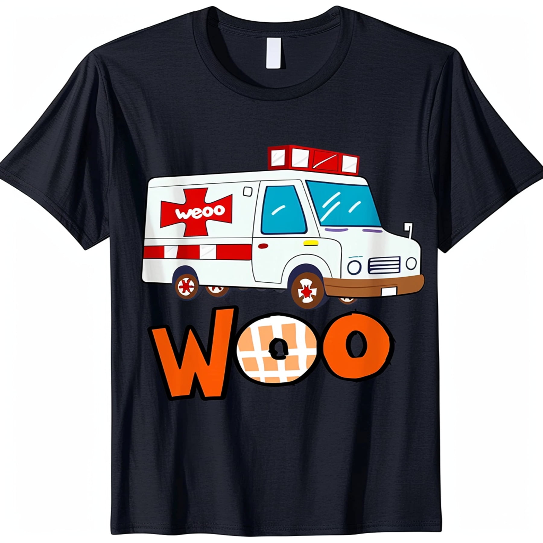 Black T Shirt with Ambulance Vector Graphic Wee Woo Design Cute Cartoon ...