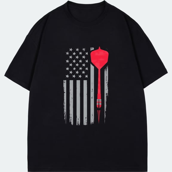 Black T Shirt American Flag Dart Design Casual Wear For Men And Women