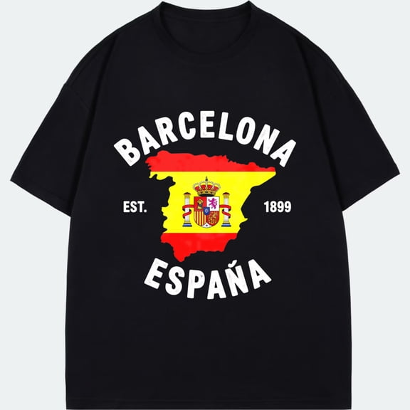 Black T Shirt Barcelona Spain Flag Map Print Est 1899 Casual Wear For Men And Women Travel Souvenir Gift
