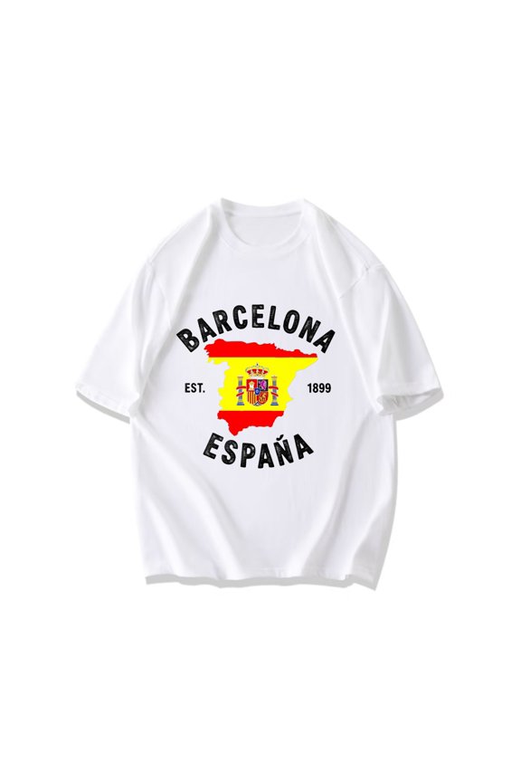 Black T Shirt Barcelona Spain Flag Map Print Est 1899 Casual Wear For Men And Women Travel Souvenir Gift