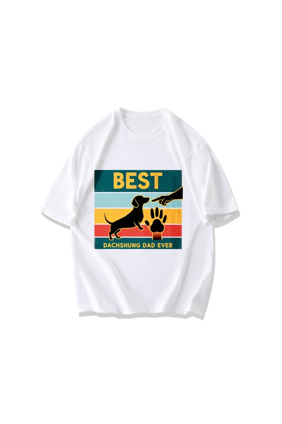 Black T Shirt Best Dachshund Dad Ever Vintage Dog Paw And Hand Print For Dog Lovers And Pet Owners Casual Wear