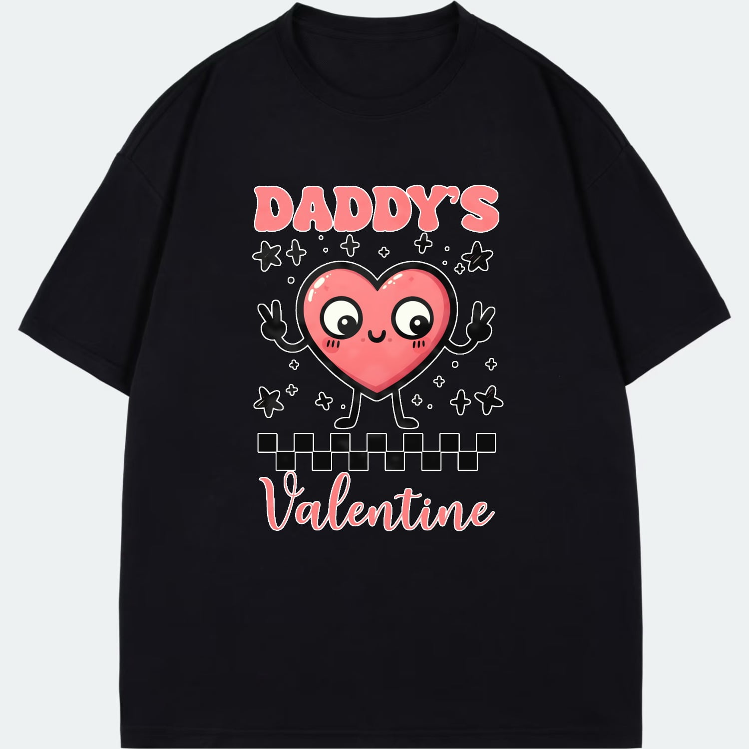 Black T Shirt Daddy S Valentine Heart Cartoon Print For Valentine S Day ...