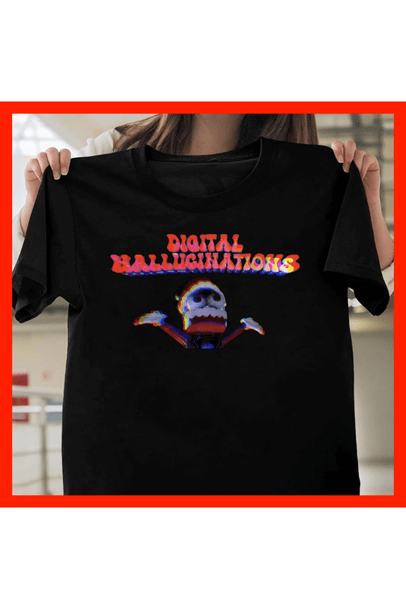 Black T-Shirt Digital Hallucinations Glitch Art Cyberpunk Surreal Edgy Graphic Tee H1122, for Unisex, Up to Size 5XL