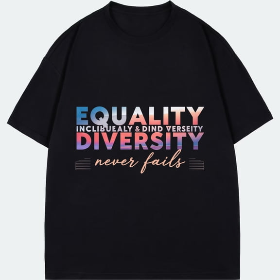 Black T Shirt Equality Inclusivity And Diversity Never Fails Graphic Print For Casual Wear And Social Events