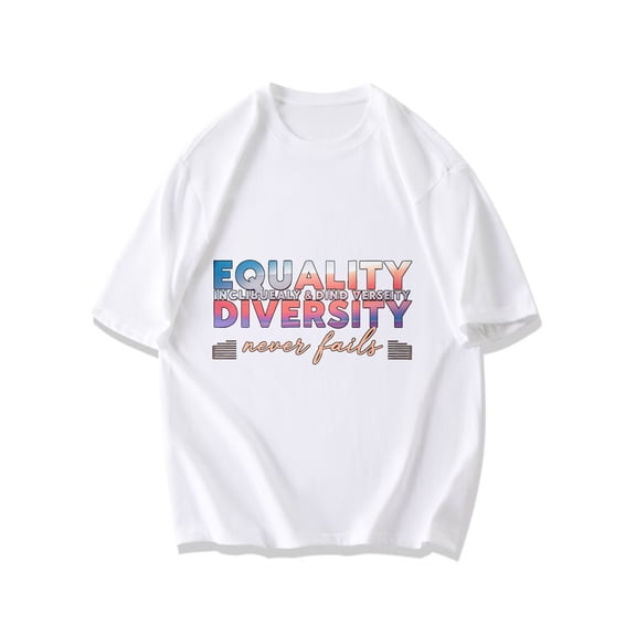 Black T Shirt Equality Inclusivity And Diversity Never Fails Graphic Print For Casual Wear And Social Events