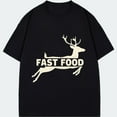 thumbnail image 1 of Black T-Shirt Fast Food Deer Print Casual Wear For Men And Women, 1 of 4
