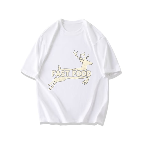 Black T-Shirt Fast Food Deer Print Casual Wear For Men And Women