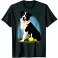 Black TShirt Featuring Adorable Border Collie with Tennis Ball Design