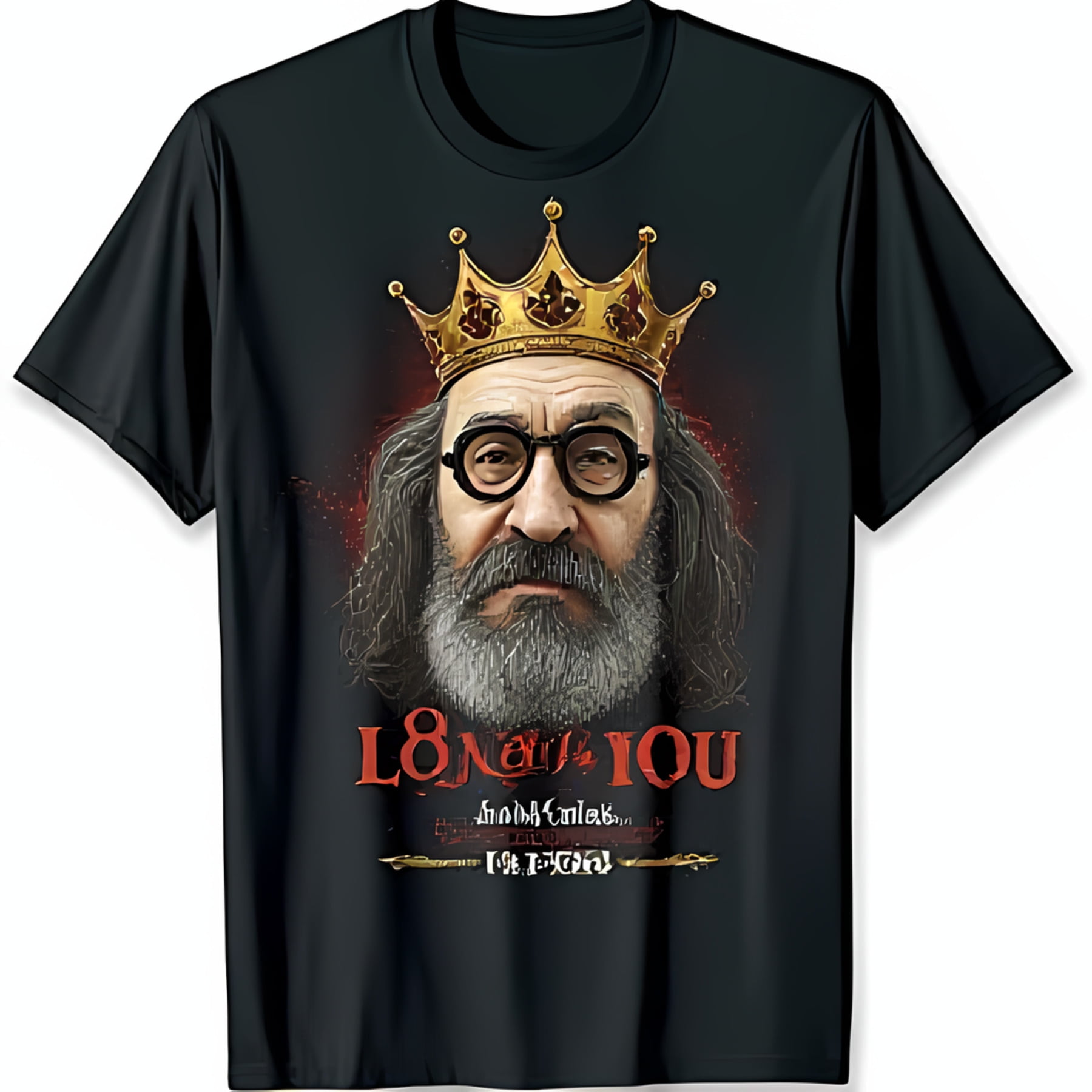 Black T-Shirt Featuring King Jonah Hill with Crown Beard & Bold ...