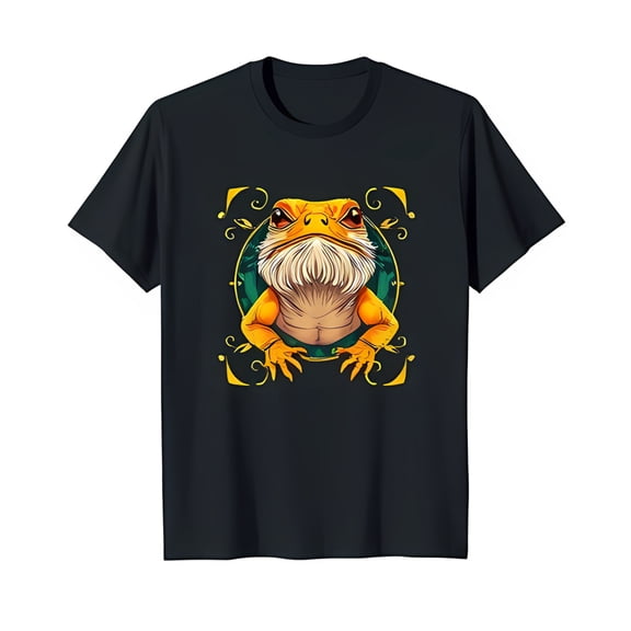 Black T-Shirt Featuring Yellow Bearded in Gold Circle Unique Design