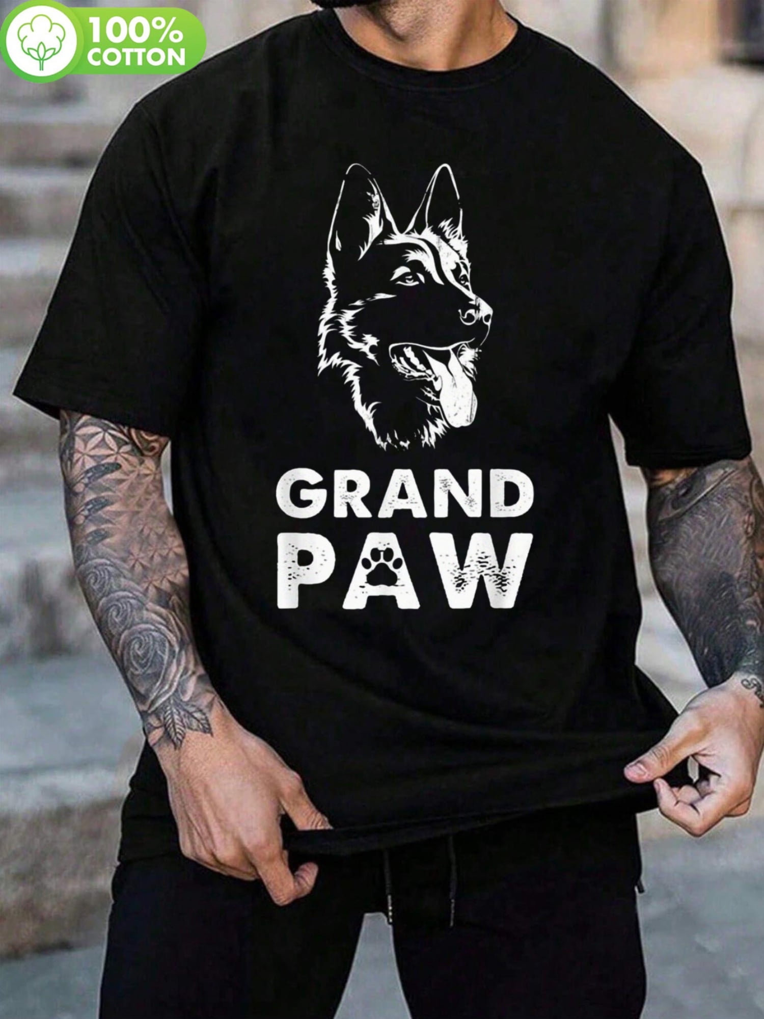 Black T-Shirt Featuring a German Shepherd Silhouette And Striking Text ...