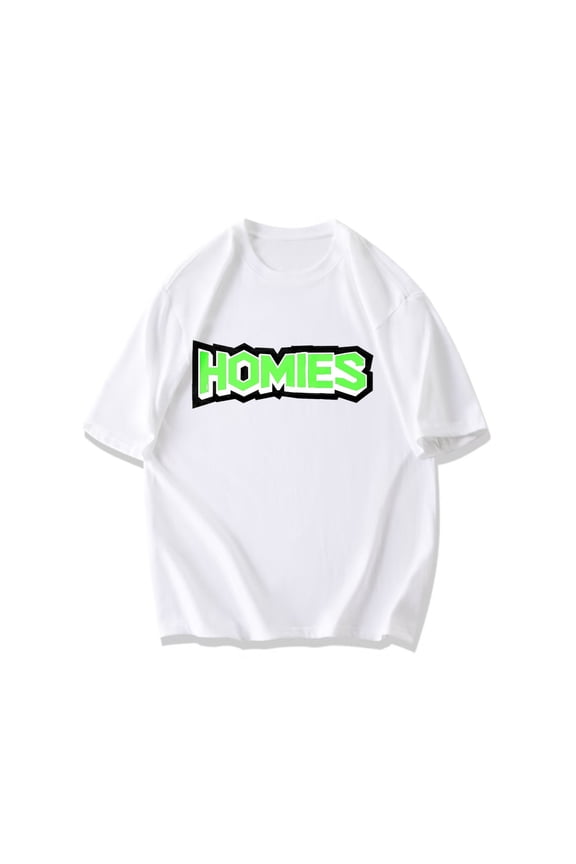 Black T Shirt Homies Green Text Print Casual Streetwear Style For Men And Women