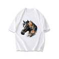 thumbnail image 1 of Black T-Shirt Horse Floral Print For Casual Wear, 1 of 4