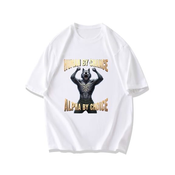 Black T-Shirt Human By Chance Alpha By Choice Wolf Graphic Print For Men Casual Wear Streetwear Fashion