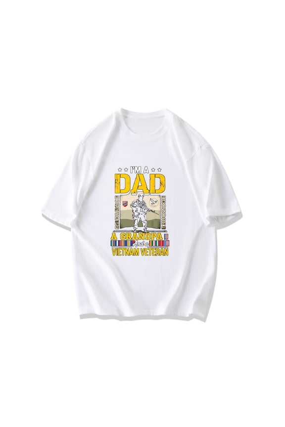 Black T Shirt I M A Dad A Grandpa And A Vietnam Veteran Military Soldier Graphic Print For Men Father Day Gift Casual Wear