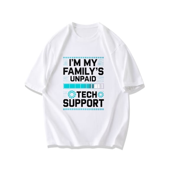 Black T Shirt I M My Family S Unpaid Tech Support With Gear And Progress Bar Design For Casual Wear And Tech Enthusiasts