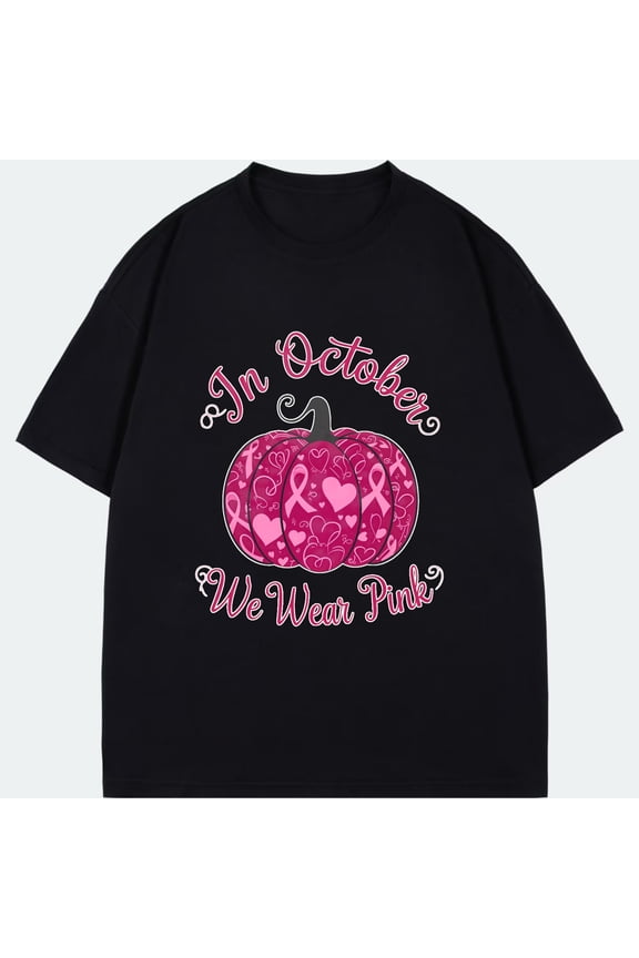 Black T Shirt In October We Wear Pink Pumpkin Breast Cancer Awareness Design For Breast Cancer Awareness Month