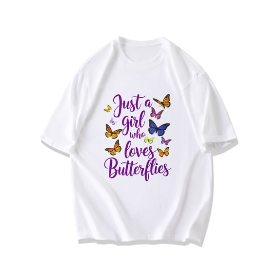 Black T Shirt Just A Girl Who Loves Butterflies With Colorful Butterfly Print For Casual Wear And Nature Lovers