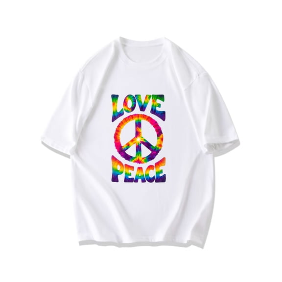 Black T Shirt Love Peace Tie Dye Print For Casual Wear And Festival Style