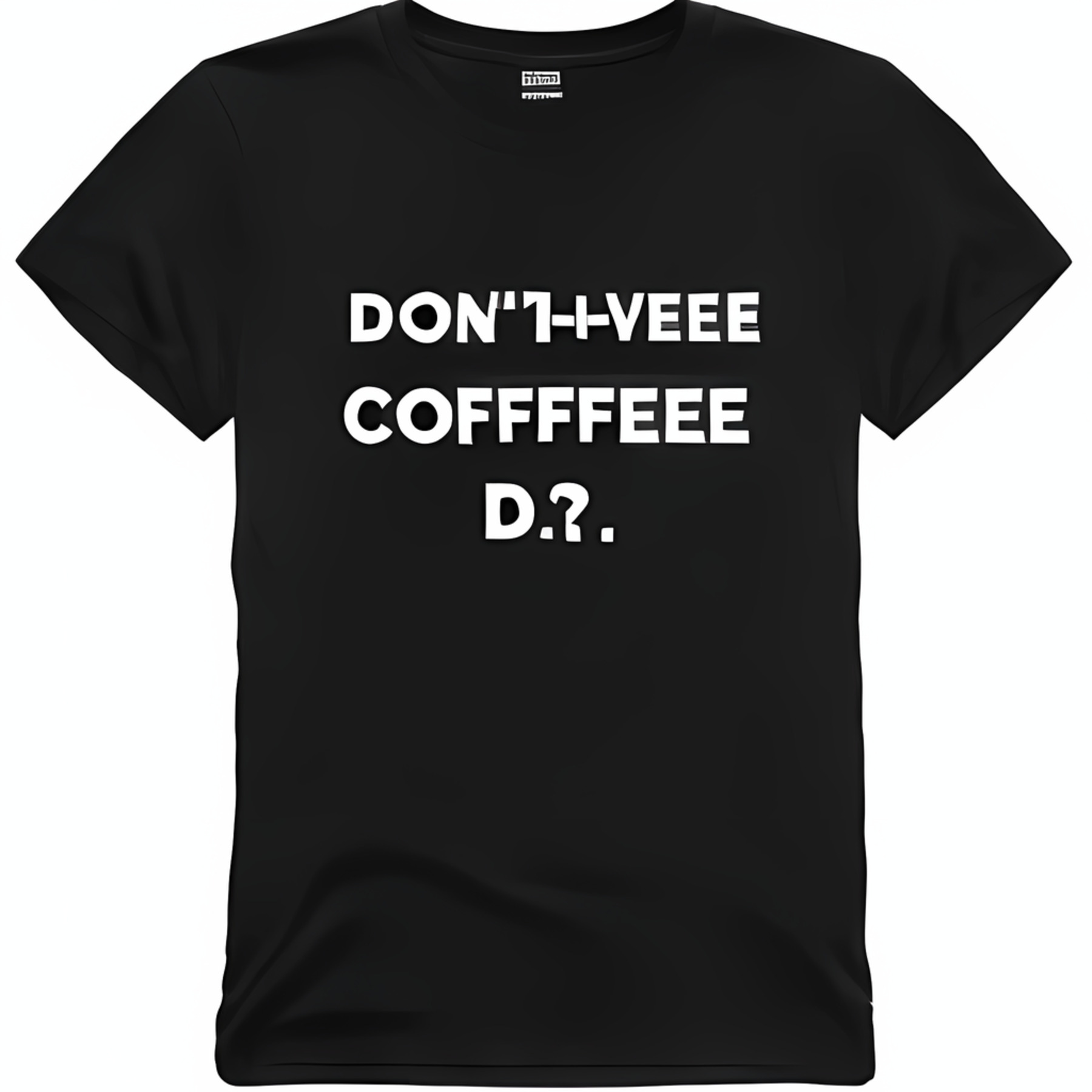 Black T-Shirt Mockup: 'DON'T COFFEE DTF' Design WhiteFont Full Body ...