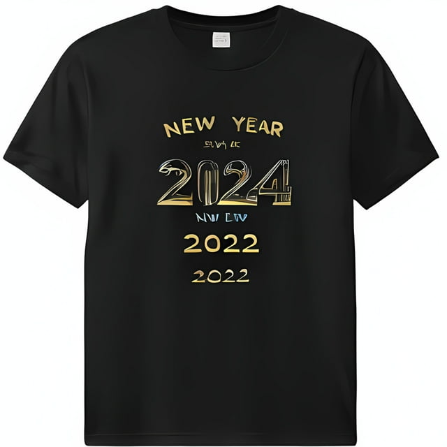 Black T-Shirt Mockup with Gold 'New Year 2024' Typography Print ...