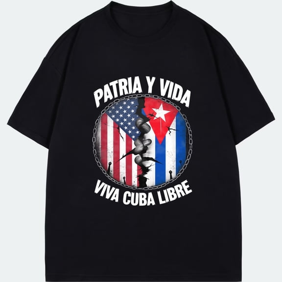 Black T Shirt Patria Y Vida Cuba Libre Flag Design For Men Women Casual Wear Protest Statement Top