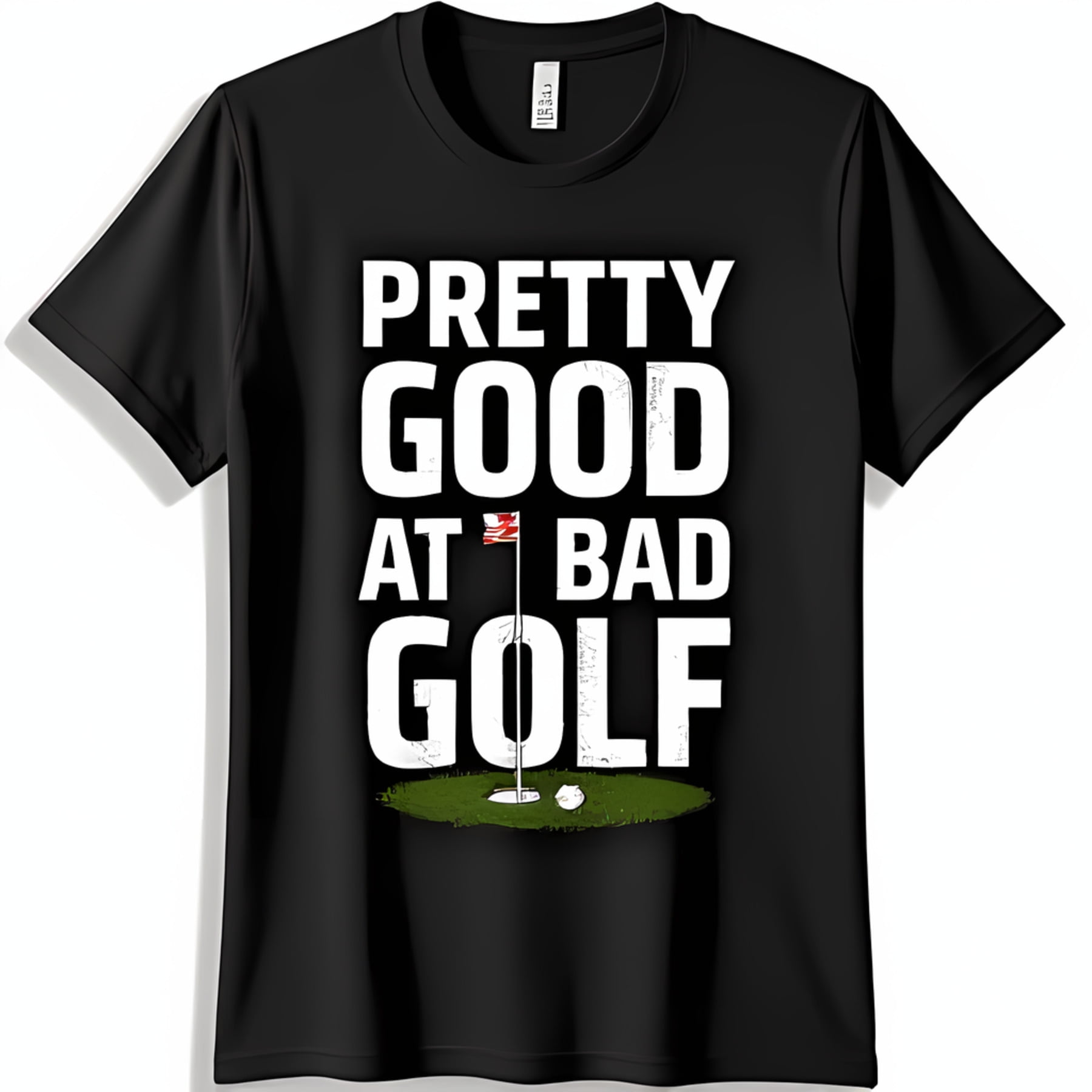 Black TShirt Pretty Good at Bad Golf with Golf & Balls Design
